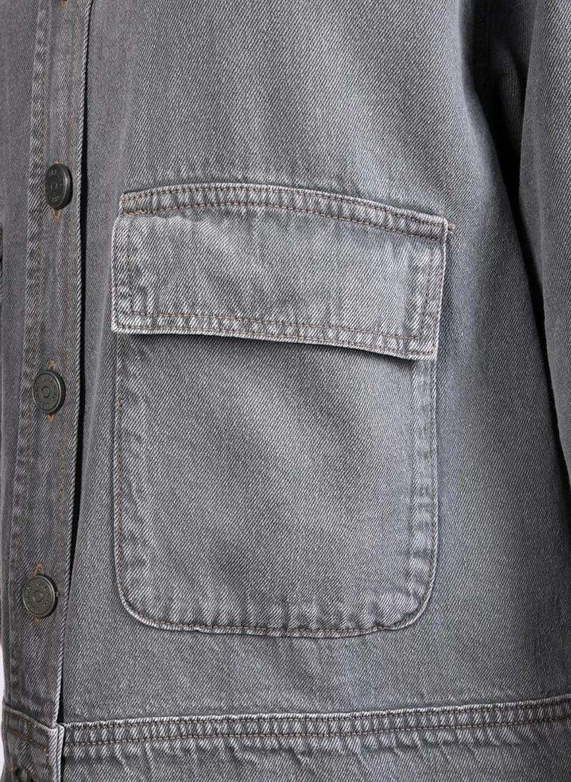 Urbano Fashion  Urbano Fashion Women's Ice Grey Relaxed Fit Full Sleeve Utility Denim Jacket for Women | Best Price UAE